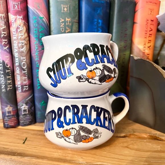 Vintage Set Of Two Soup and Crackers Soup Oversized Mugs Bowls - Picture 1 of 6